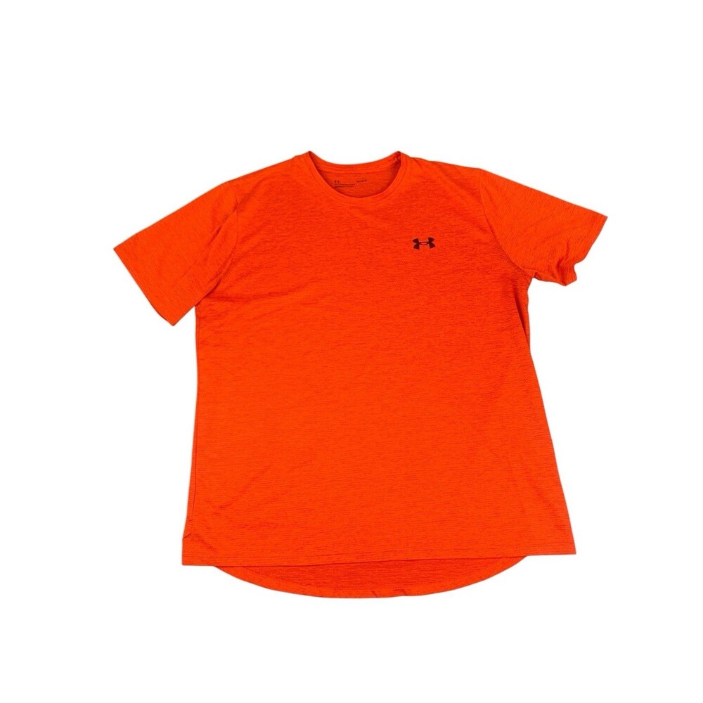 Under Armour Athletic Running Shirt, Heat Gear, Crew Neck, Orange, Men’s Large